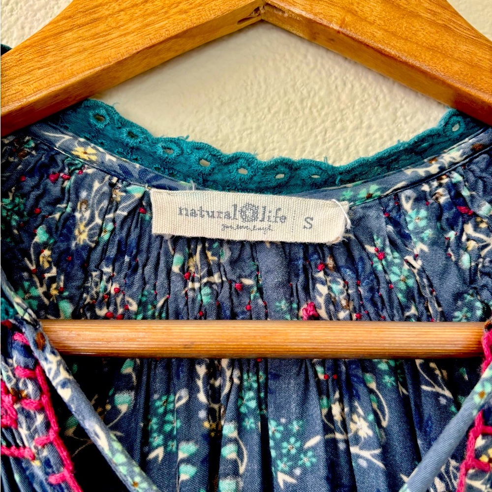 NATURAL LIFE Teal Maxi Dress with Deep Red Embroidery Trim. - Picture 3 of 7